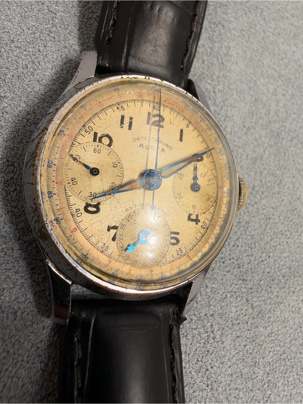 Vintage 1950s Alsta Date-Chrono Chronograph Watch Ref 739 Landeron 159 Runs
